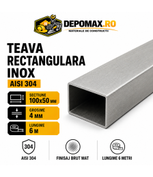 Teava rectangulara inox AISI 304, 100 x 50 x 4 mm, 6 metri
